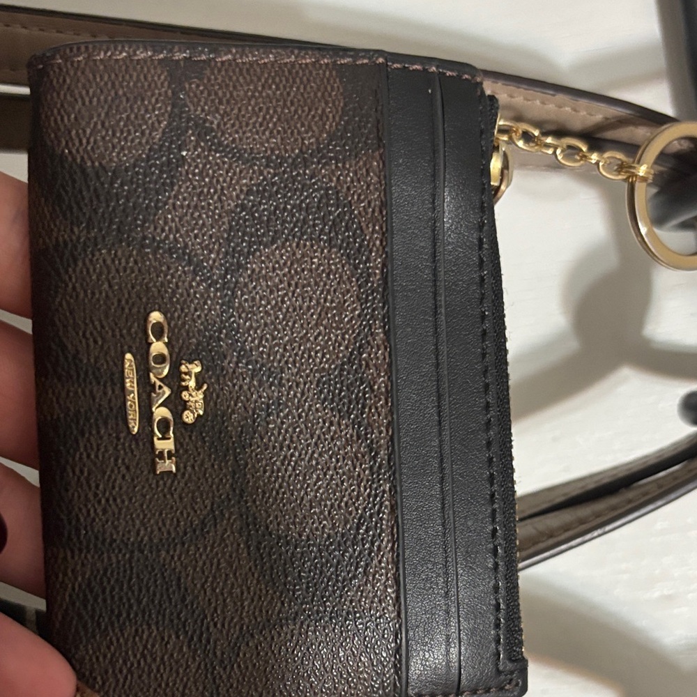 Coach Signature Brown and Black Card Wallet